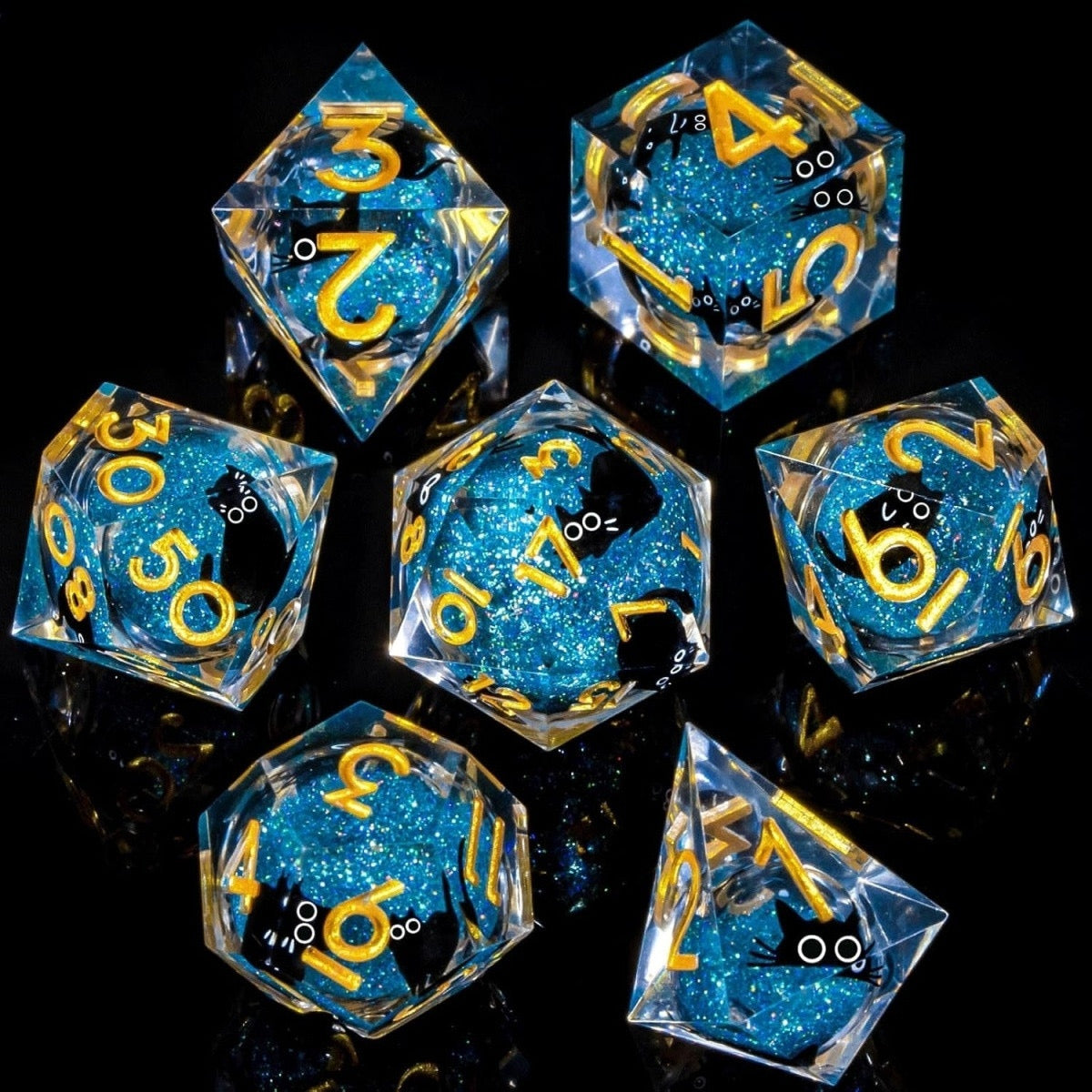 Cat Resin Dice Set 7 Polyhedral Dice for Tabletop Games